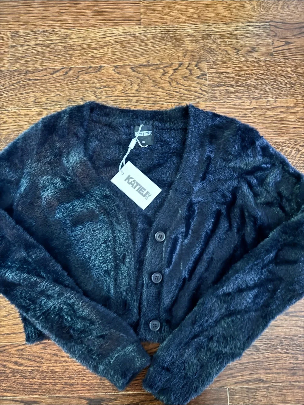 Katie J NYC Black Faux Fur cardigan sweater